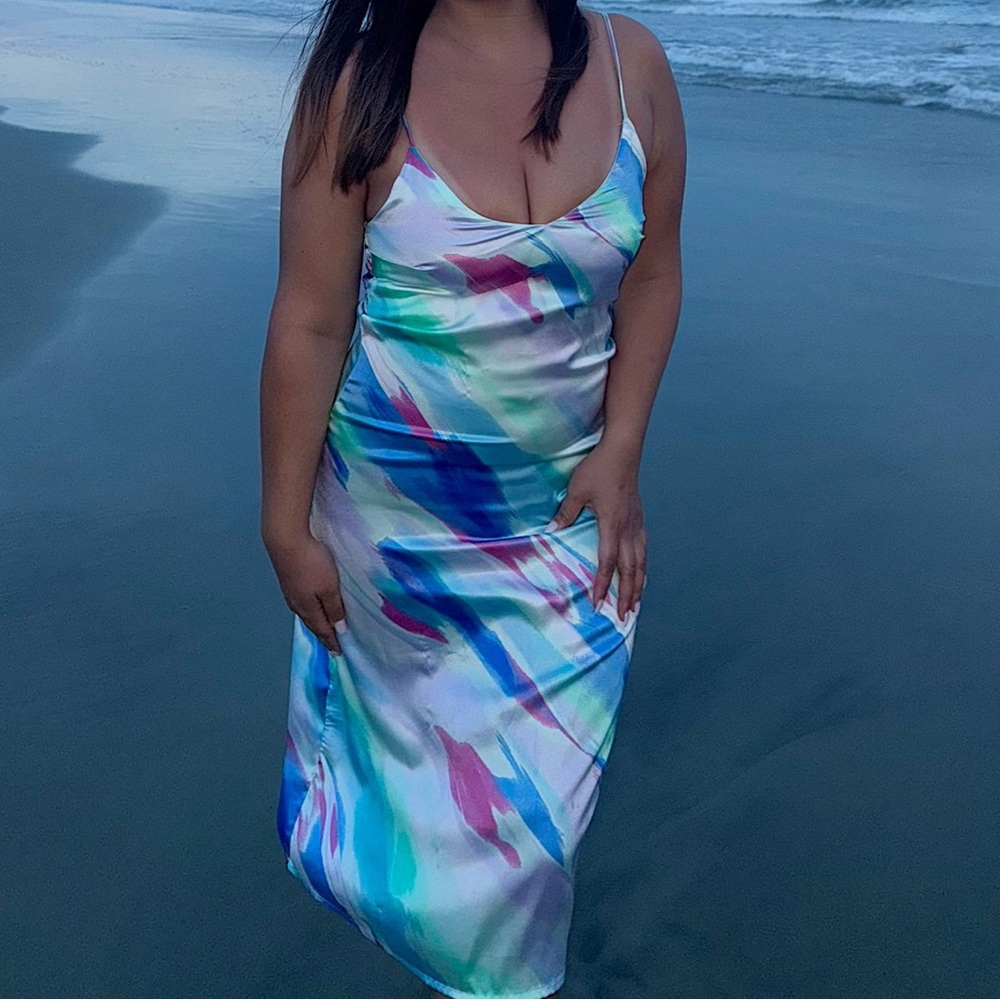 Forever 21 Blue and Pink One Piece Beach Dress